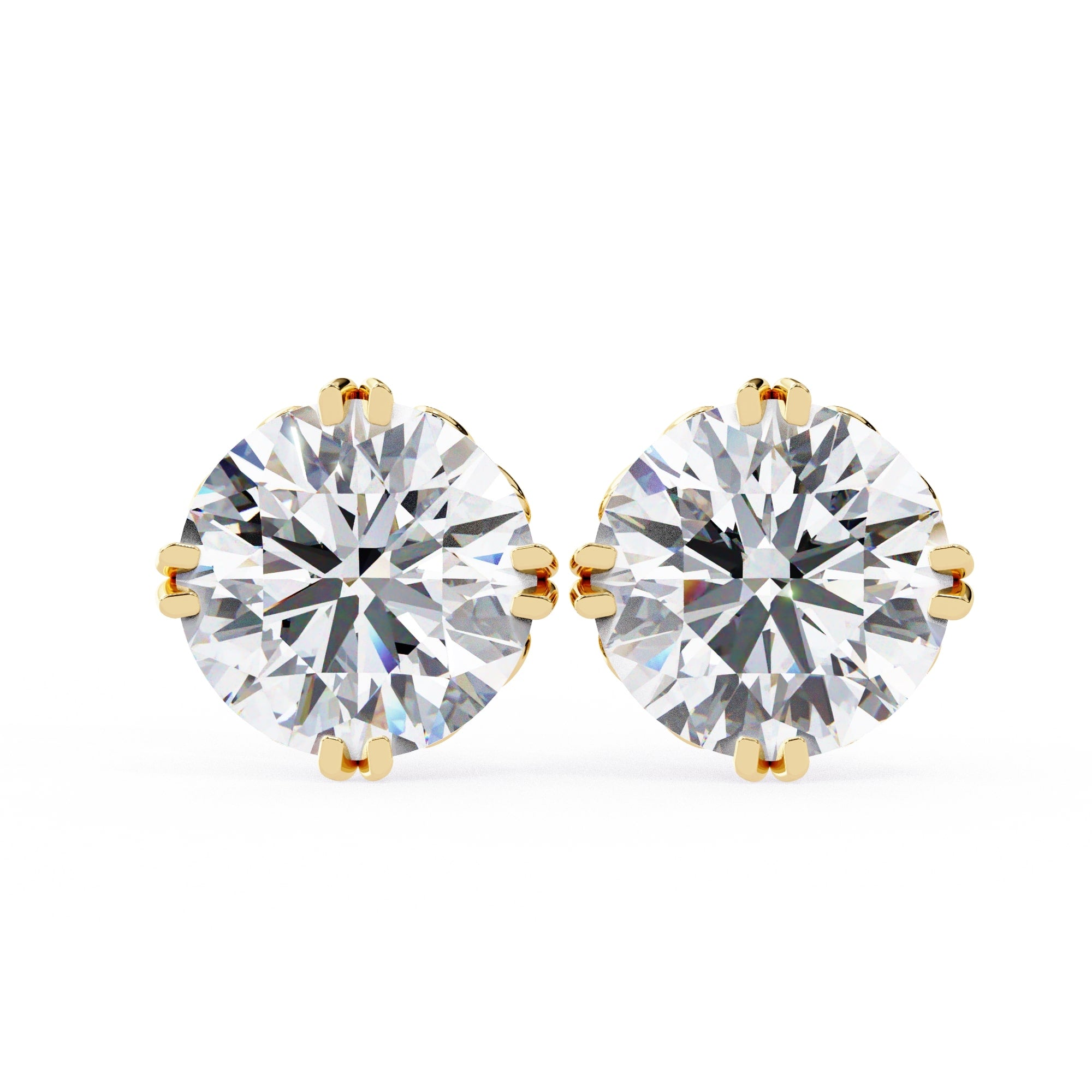Pair of diamond stud earrings on a white background