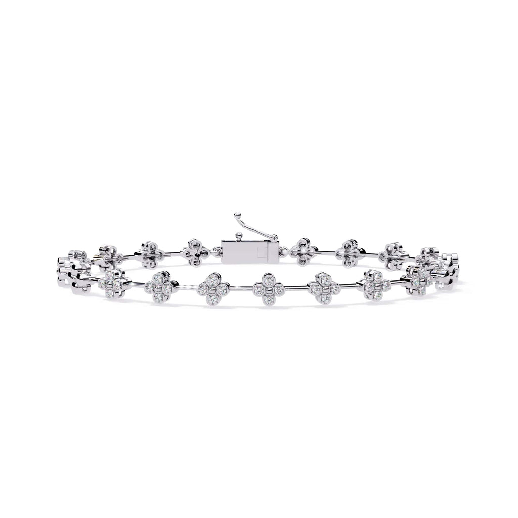 White gold bracelet with floral designs on a white background