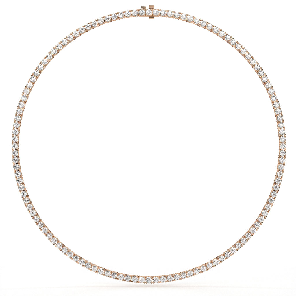 Rose gold necklace with diamonds on a white background
