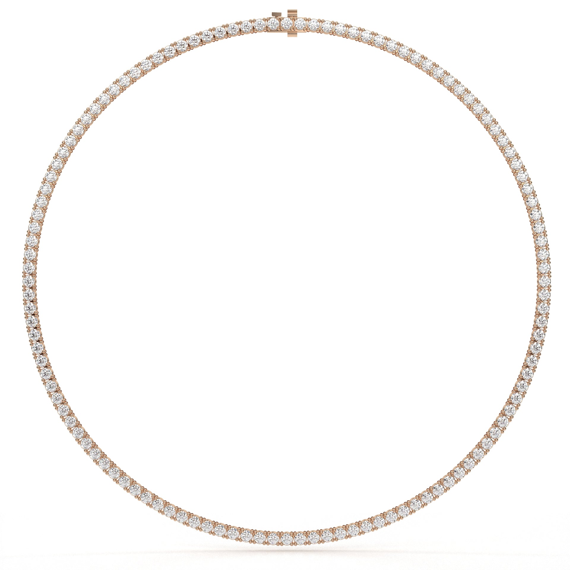 Rose gold necklace with diamonds on a white background