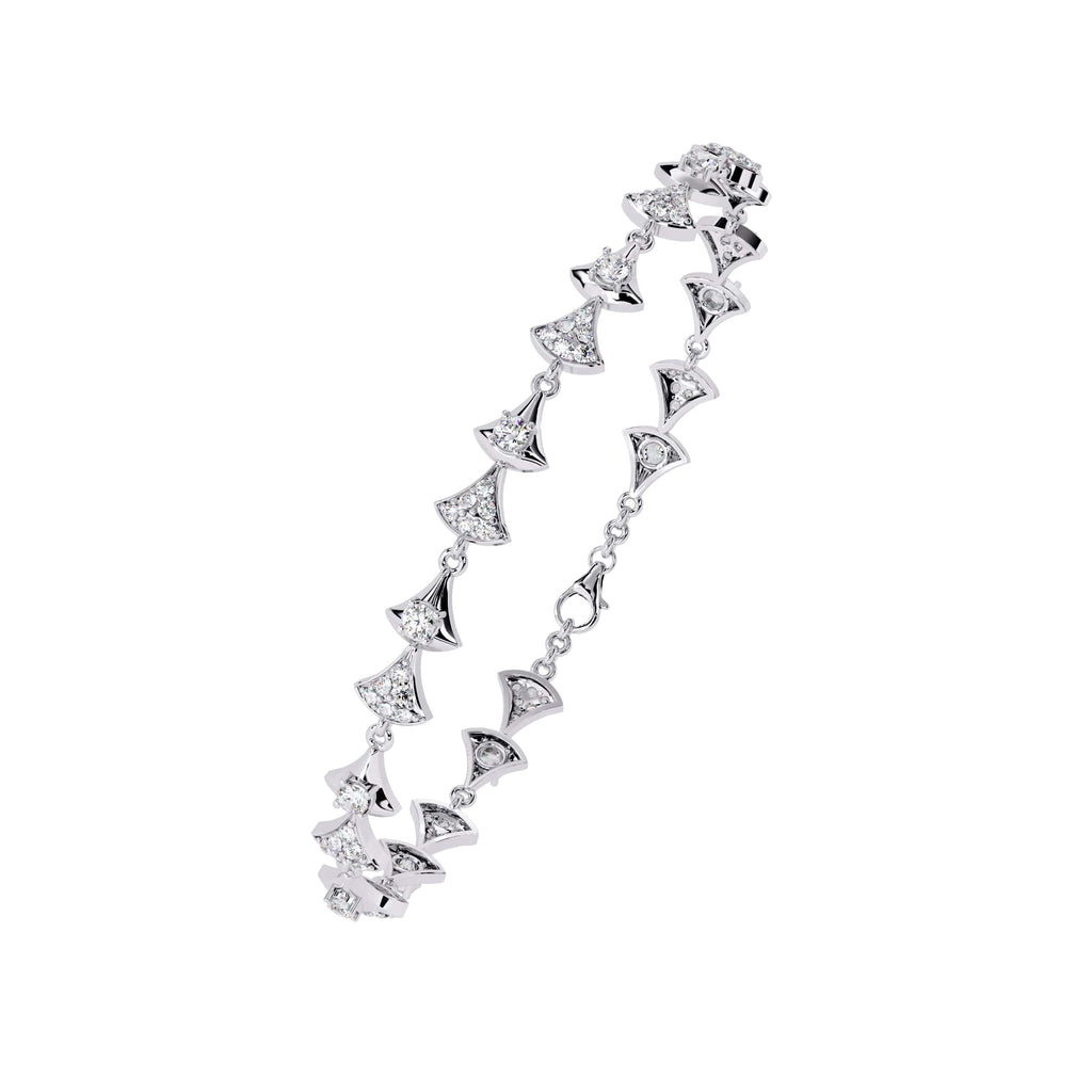 Silver bracelet with diamond-like stones on a white background