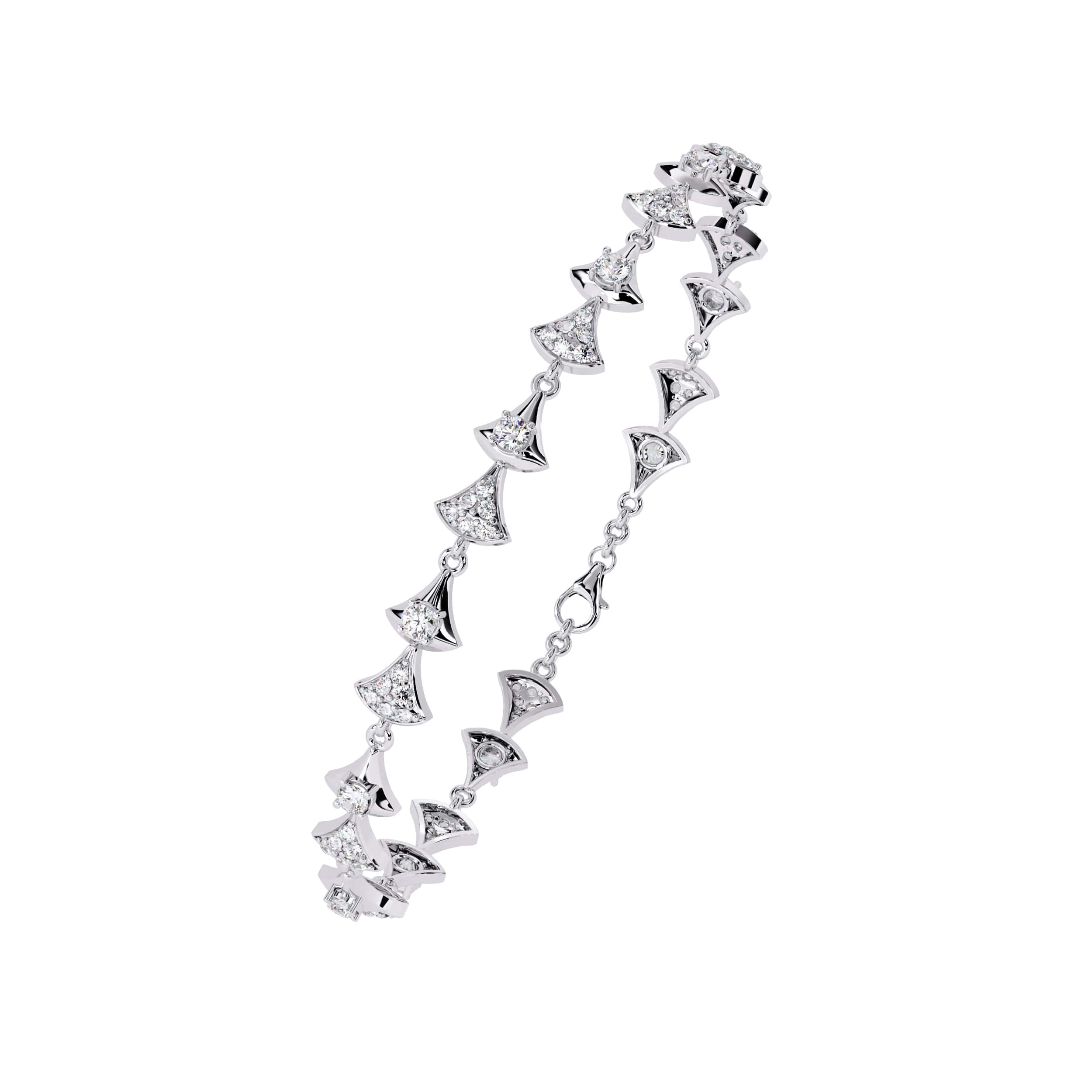 Silver bracelet with diamond-like stones on a white background