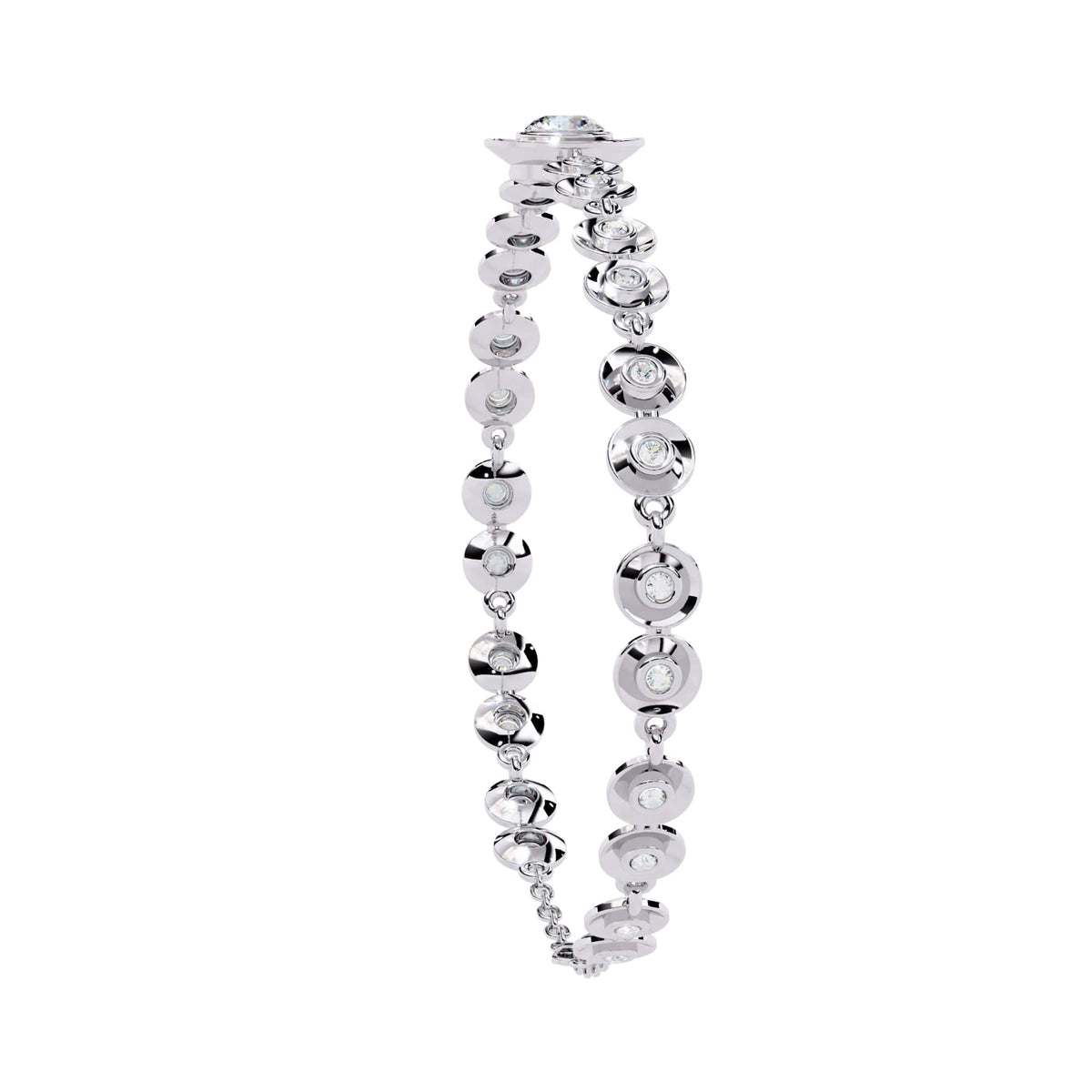 White Gold Round Cut Lab Grown Diamond Bezel Station Link Bracelet