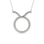 Taurus zodiac sign pendant with round lab grown diamonds in yellow gold, astrology necklace for April and May birth month gifts.