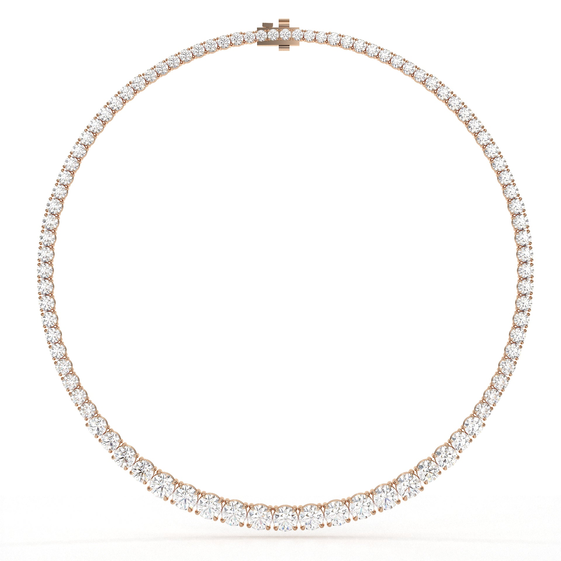 Rose gold necklace with diamonds on a white background