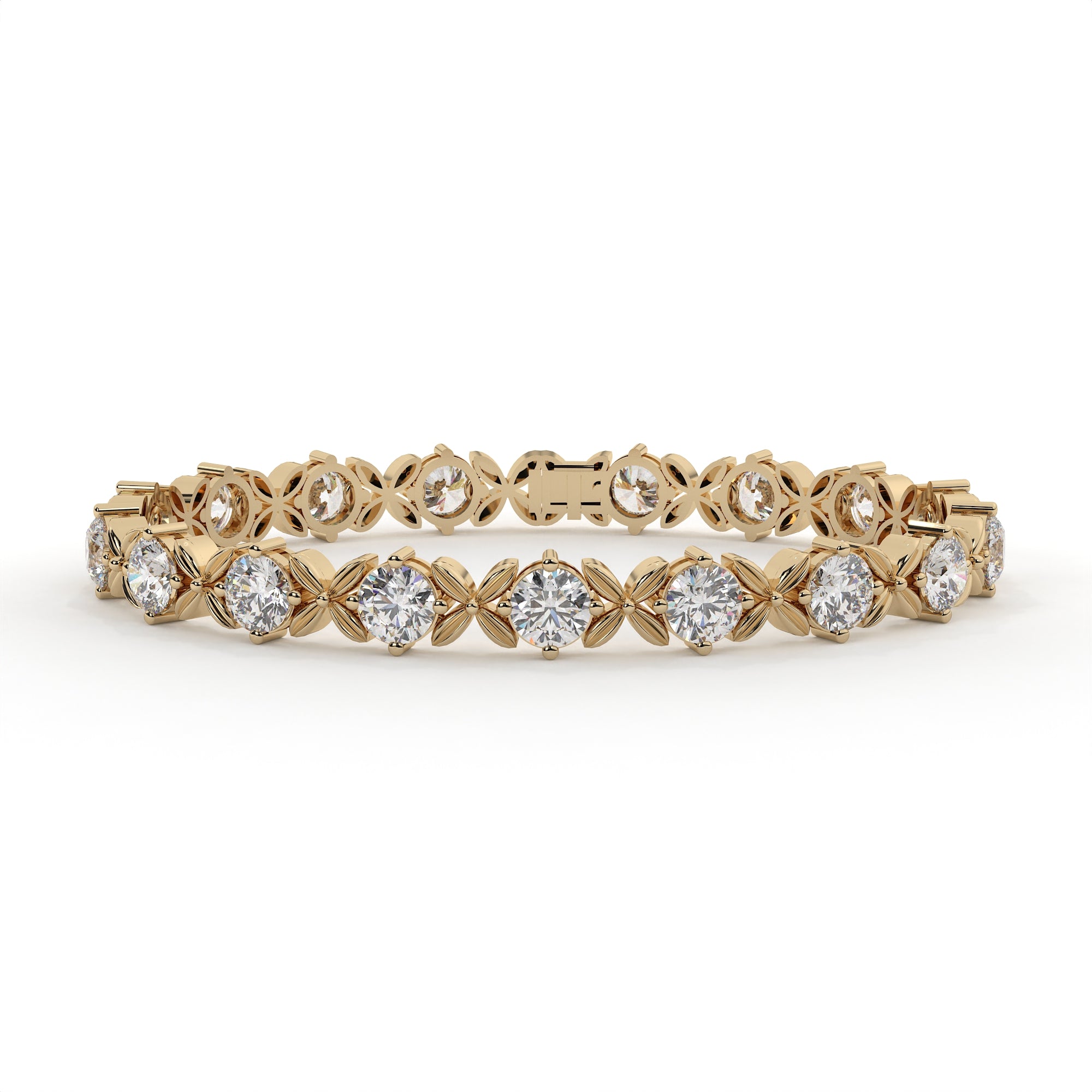 Gold bracelet with diamond accents on a white background