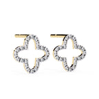 Pair of diamond earrings with gold accents on a white background