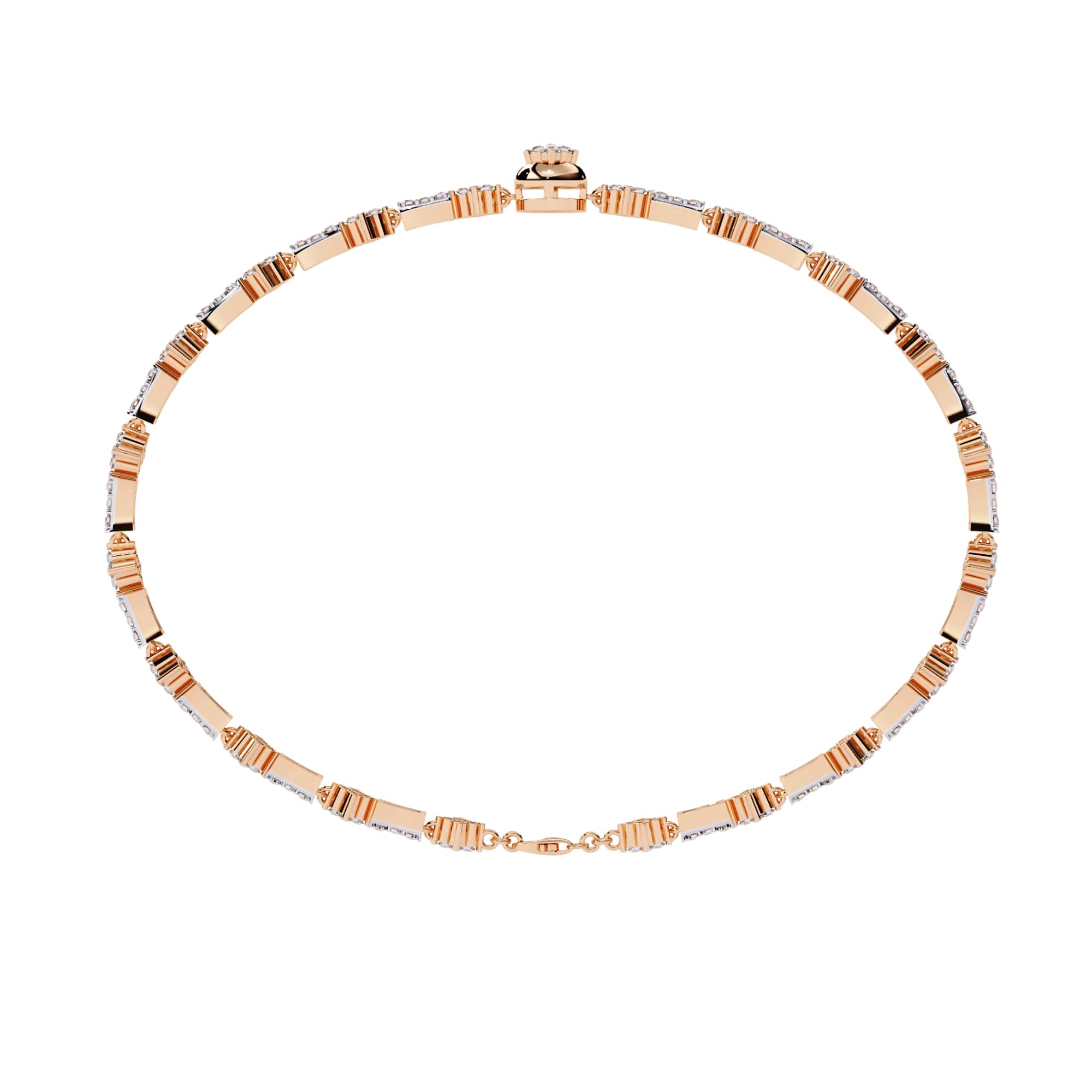 Rose gold necklace on a white background
