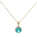 Gold necklace with a turquoise gemstone pendant on a white background