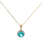 Gold necklace with a turquoise gemstone pendant on a white background