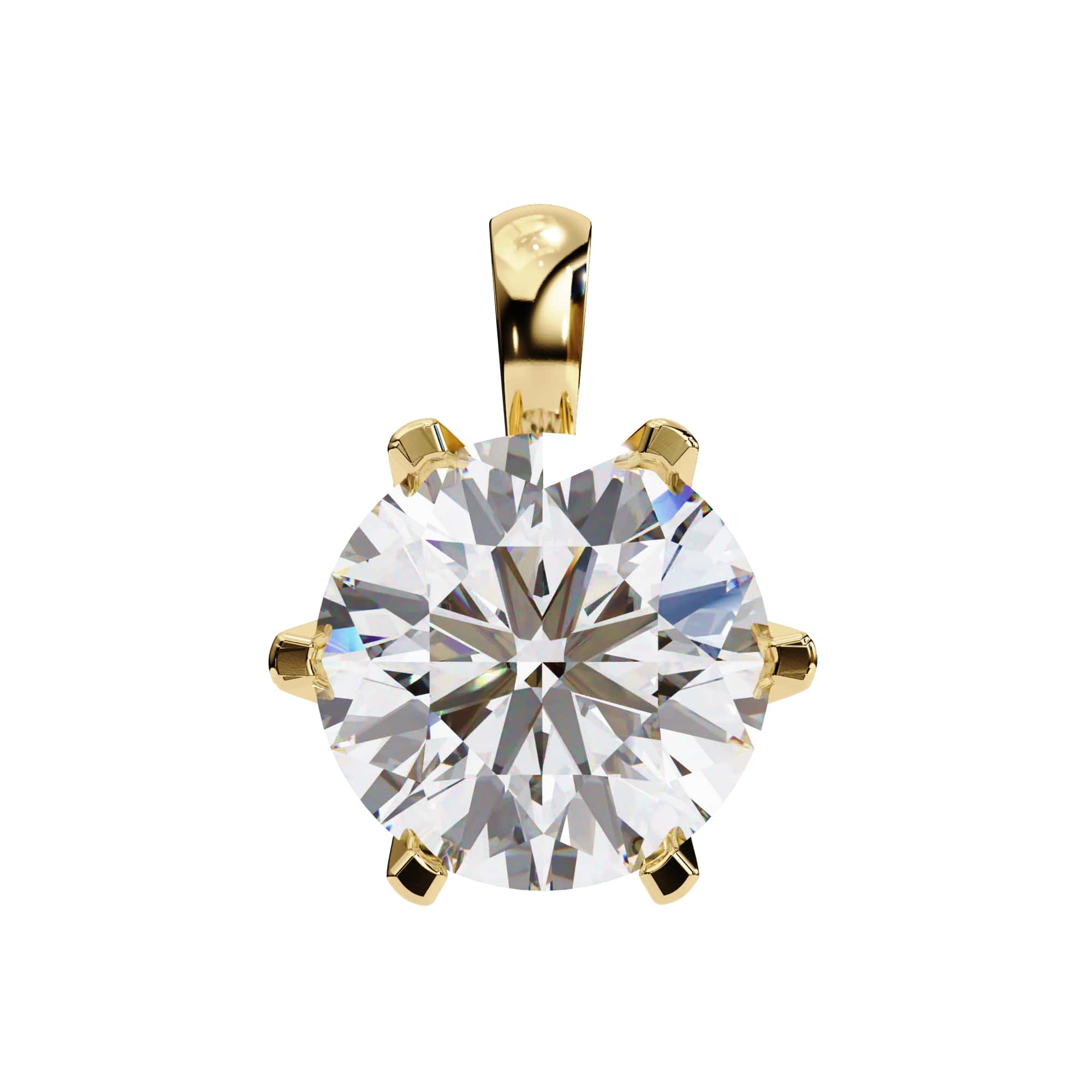 Gold pendant with a large clear gemstone on a white background