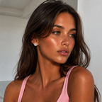 Woman wearing a pink top with a neutral background