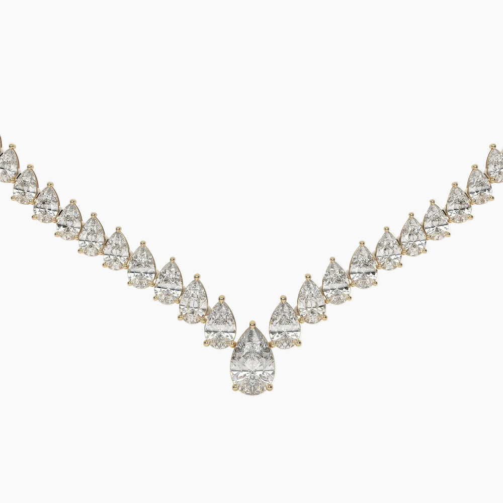 Diamond necklace with pear-shaped stones on a white background