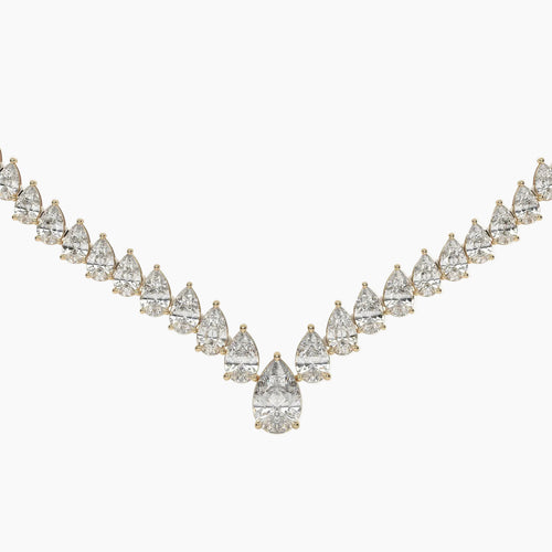 Diamond necklace with pear-shaped stones on a white background