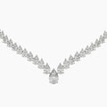 Diamond necklace with pear-shaped and round diamonds on a white background