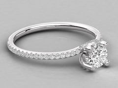 Classic Solitaire Pave Engagement Ring - 2