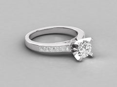 Classic Solitaire Pave Engagement Ring - 7