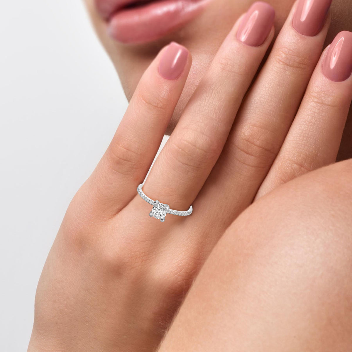 Classic Solitaire Pave Engagement Ring - 2