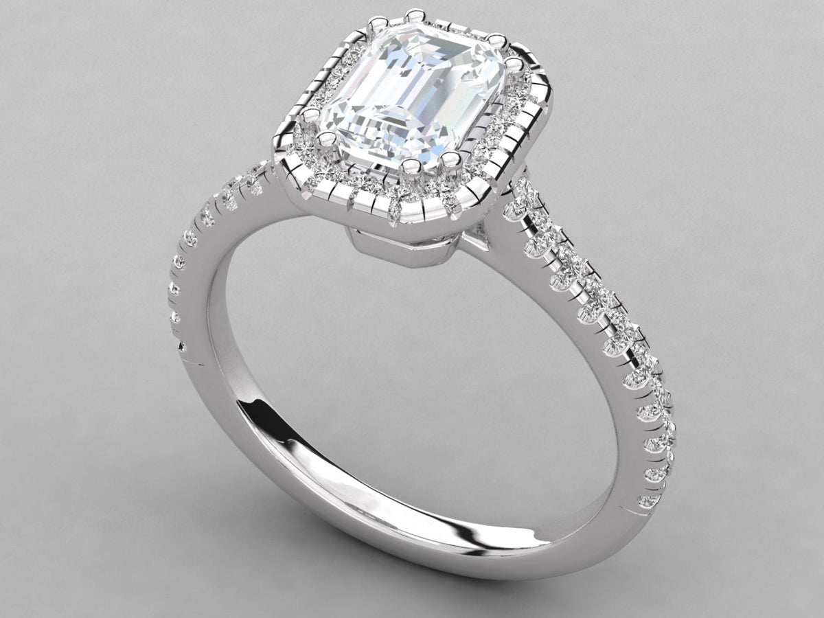 Classic Emerald Solitaire Pave Engagement Ring - 8