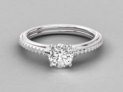 Classic Solitaire Pave Engagement Ring - 1