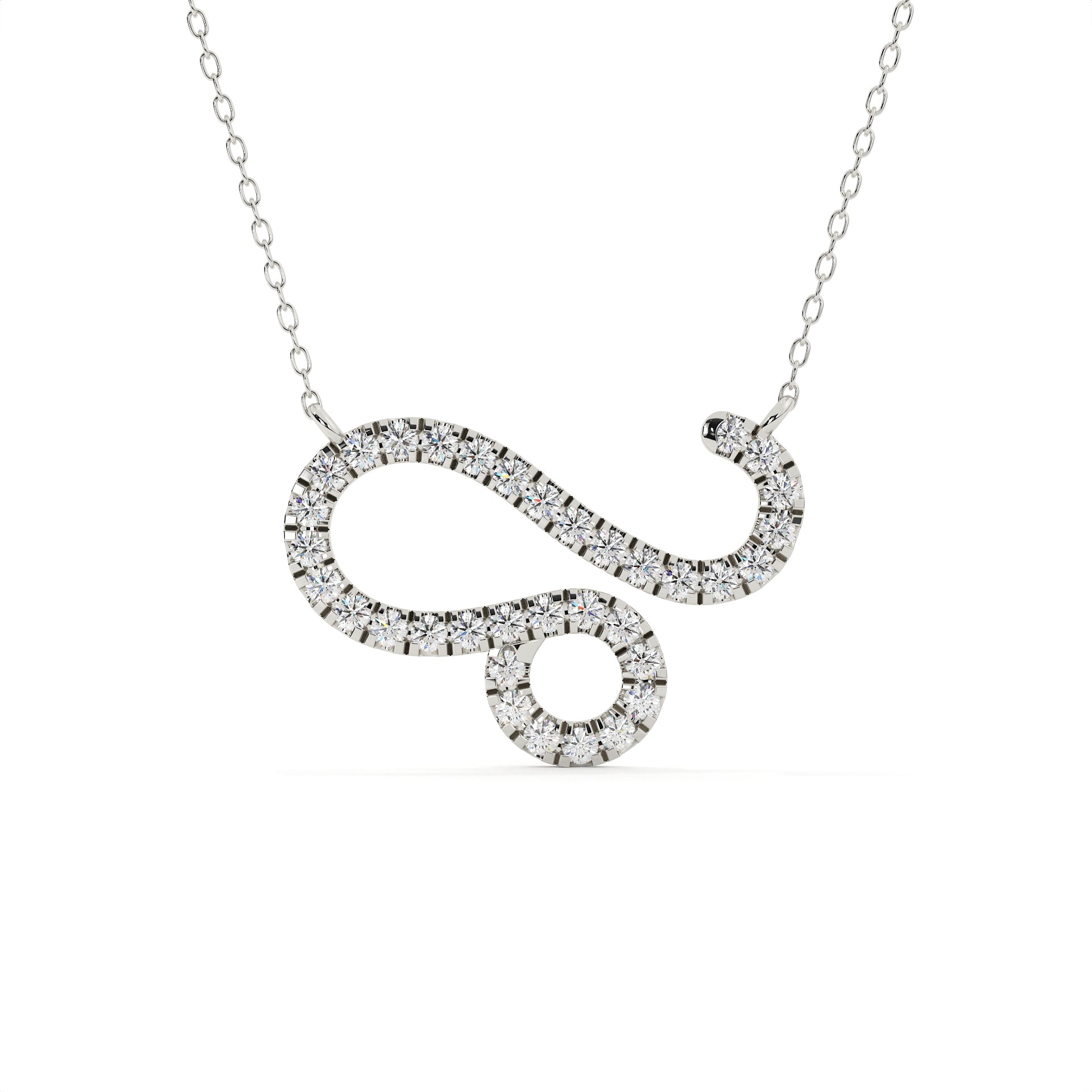 1 carat round cut lab grown diamond Leo zodiac pendant in White Gold with a matching gold chain.
