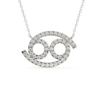 Cancer Zodiac Sign Pendant in yellow gold with round lab grown diamonds, zodiac necklace for June and July birthdays.