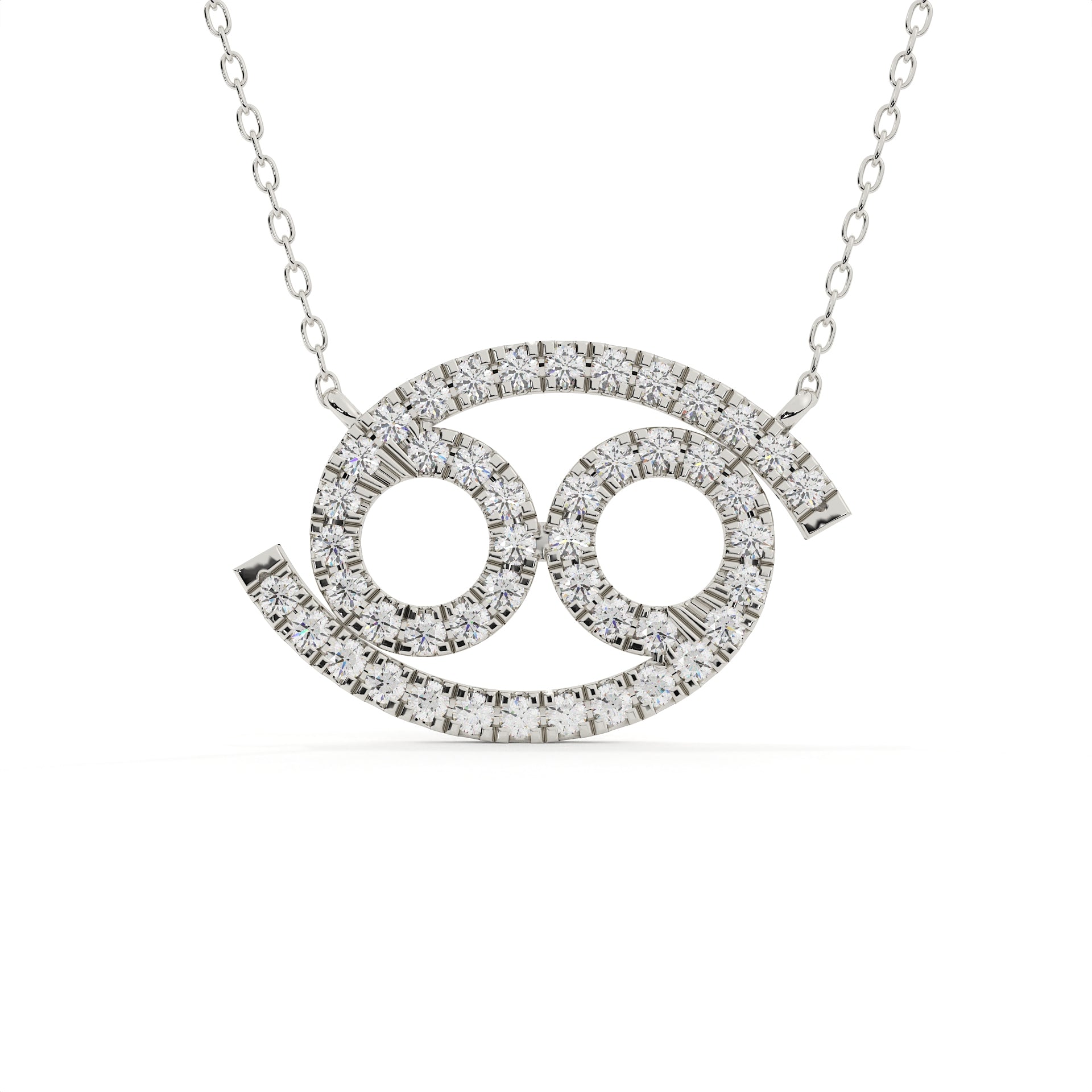 Cancer Zodiac Sign Pendant in yellow gold with round lab grown diamonds, zodiac necklace for June and July birthdays.
