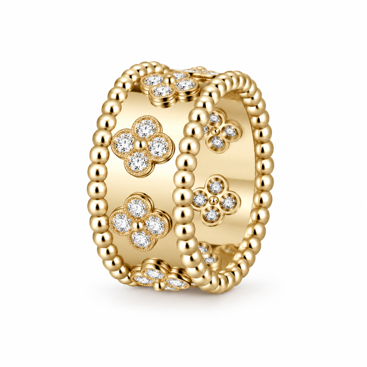 Modern Lab Grown Diamond Perlée Clover Ring