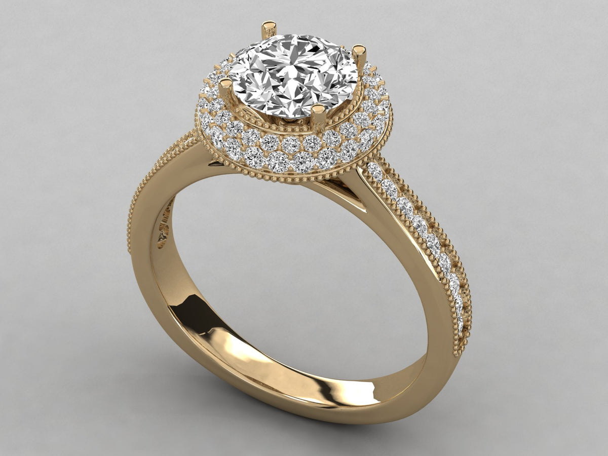 Double Halo Pave Engagement Ring