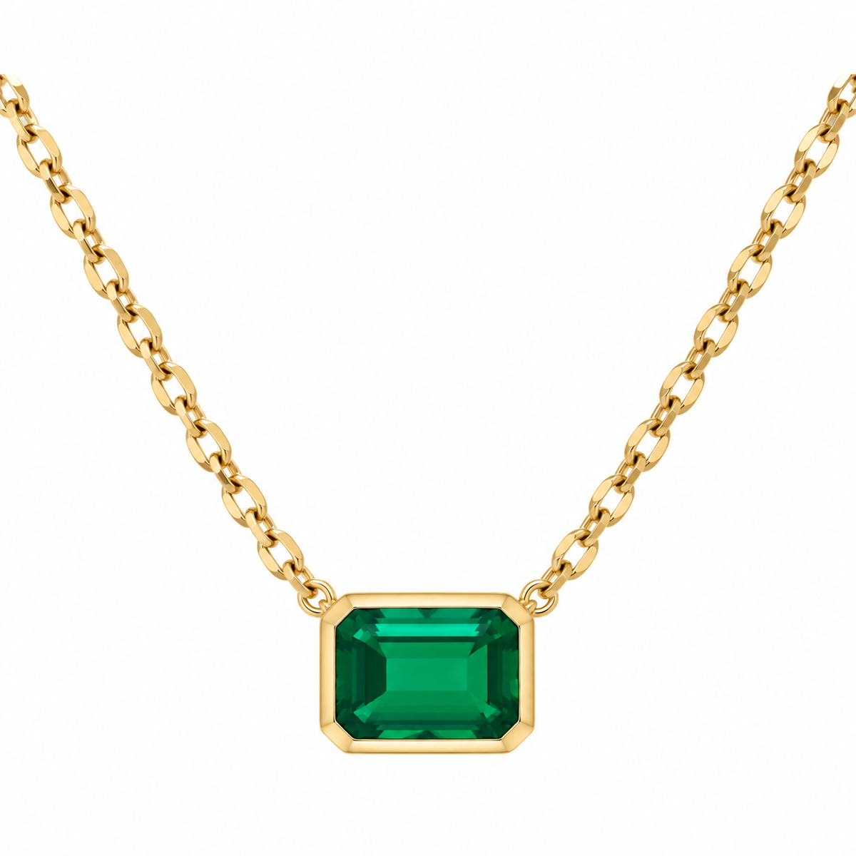 5 Carat Green Lab Grown Emerald in Cushion Cut Necklace