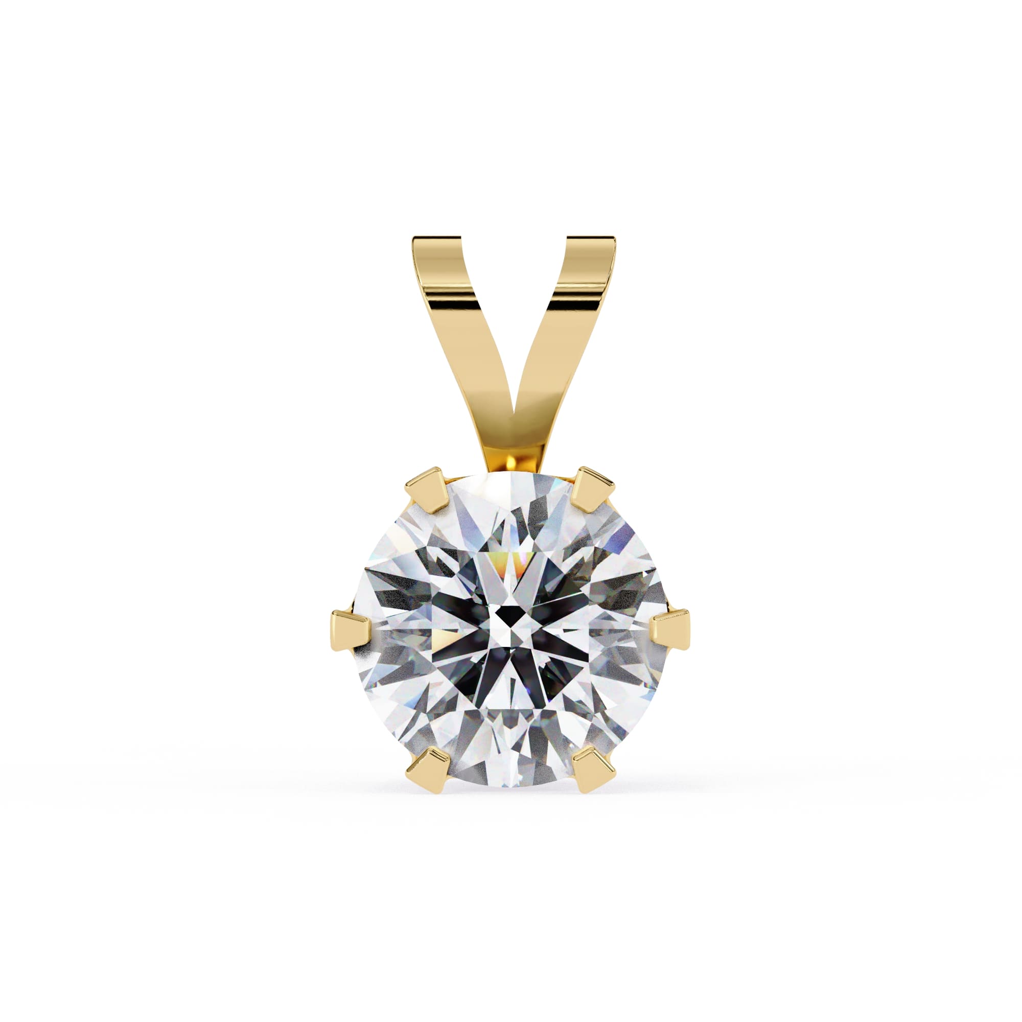 Gold pendant with a large diamond on a white background