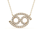 Cancer Zodiac Sign Pendant in yellow gold with round lab grown diamonds, zodiac necklace for June and July birthdays.