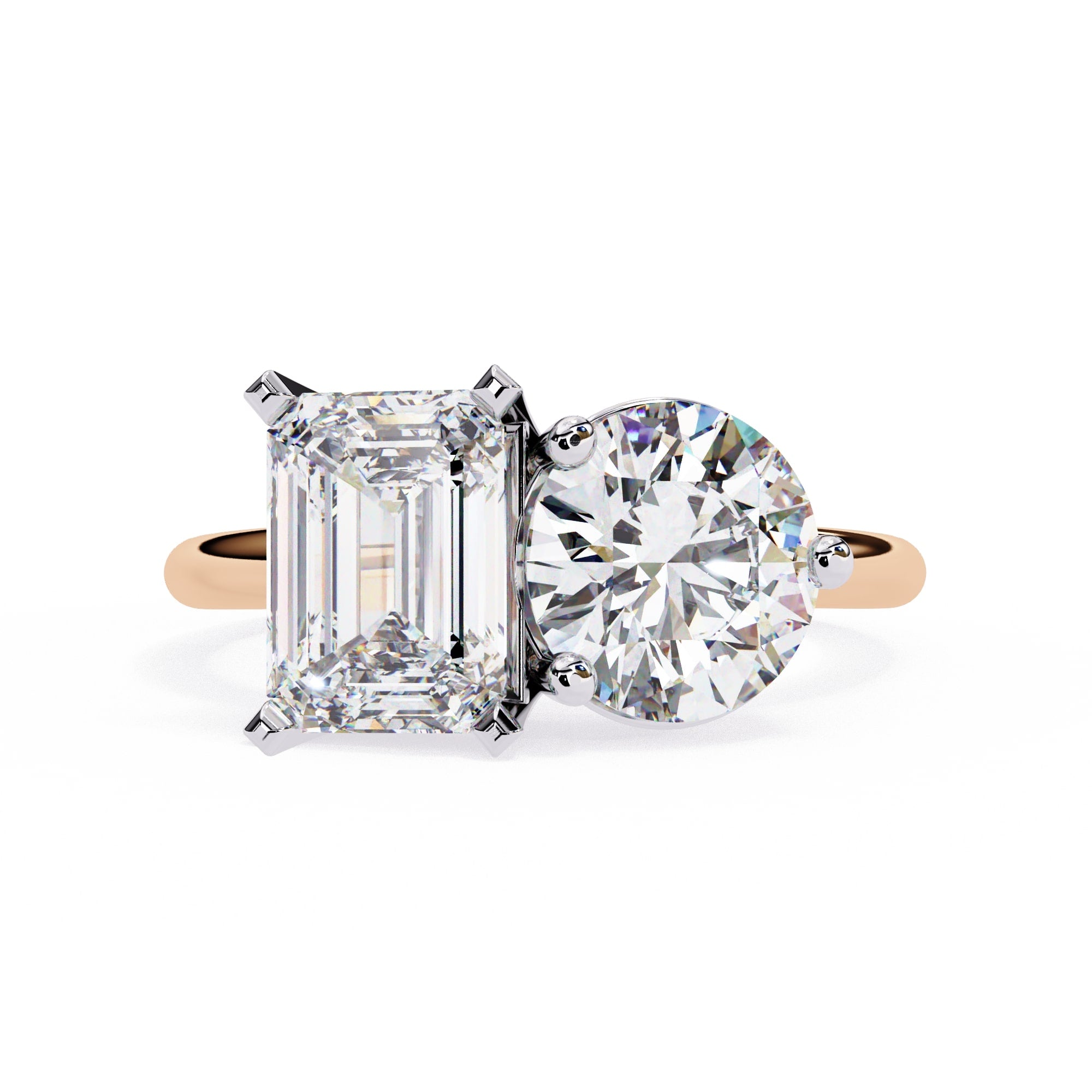 Two Stone Radiant And Round Cut Lab Diamond Ring