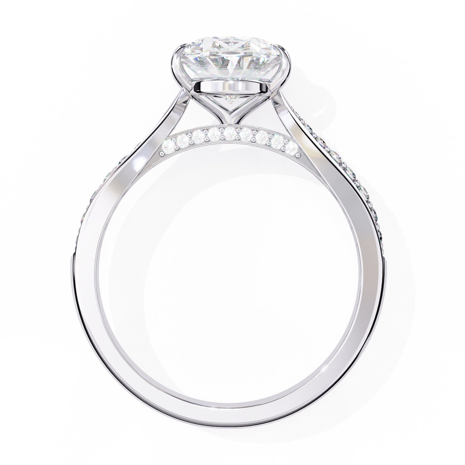 Diamond ring with a clear gemstone on a white background