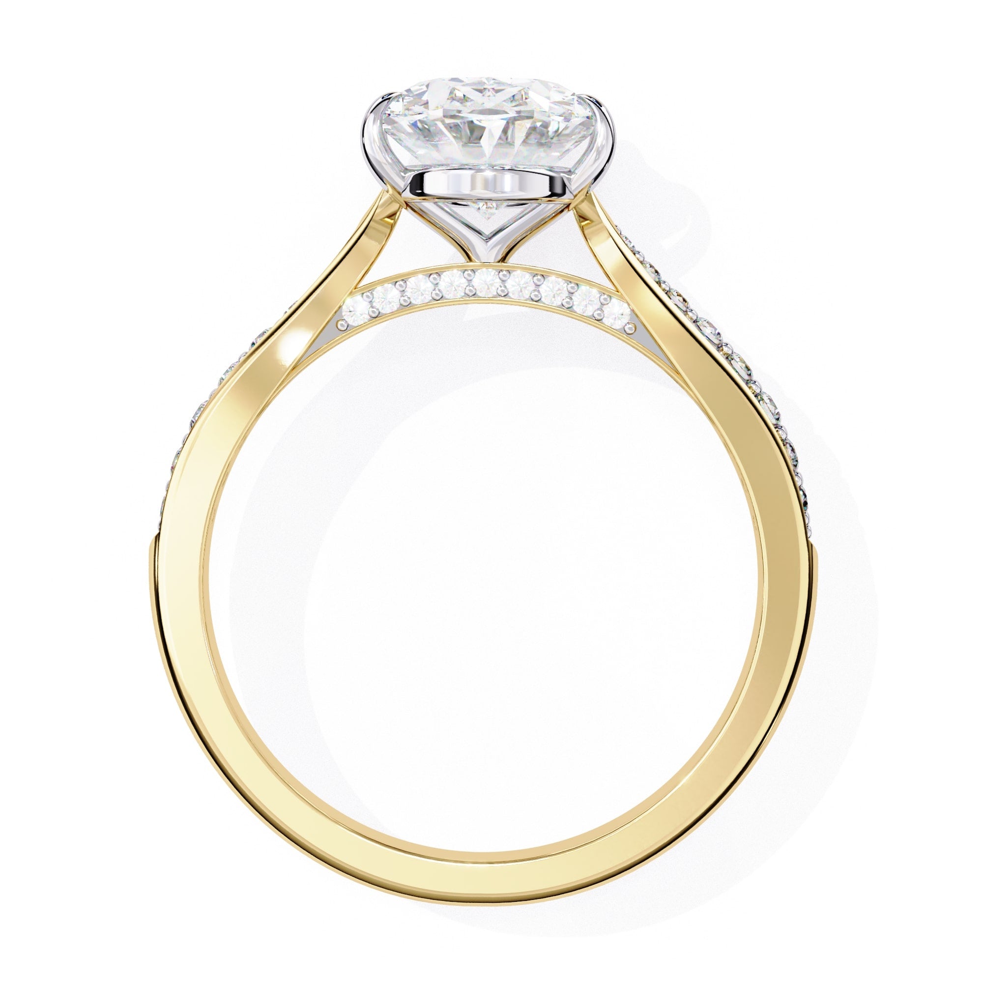 Gold ring with a diamond on a white background