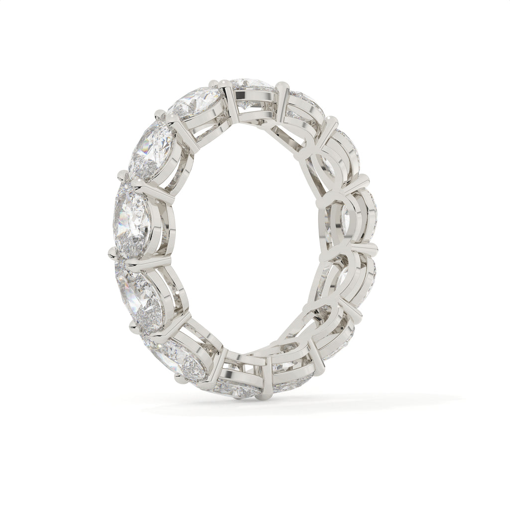 Diamond ring with a white gold band on a white background