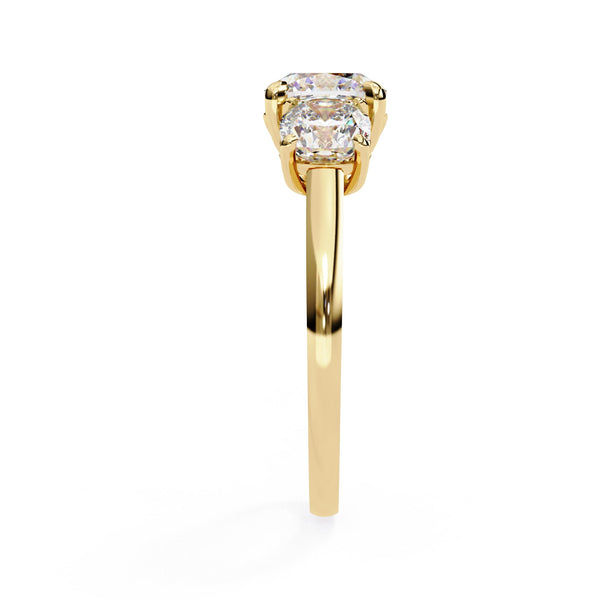 Gold ring with a diamond on a white background