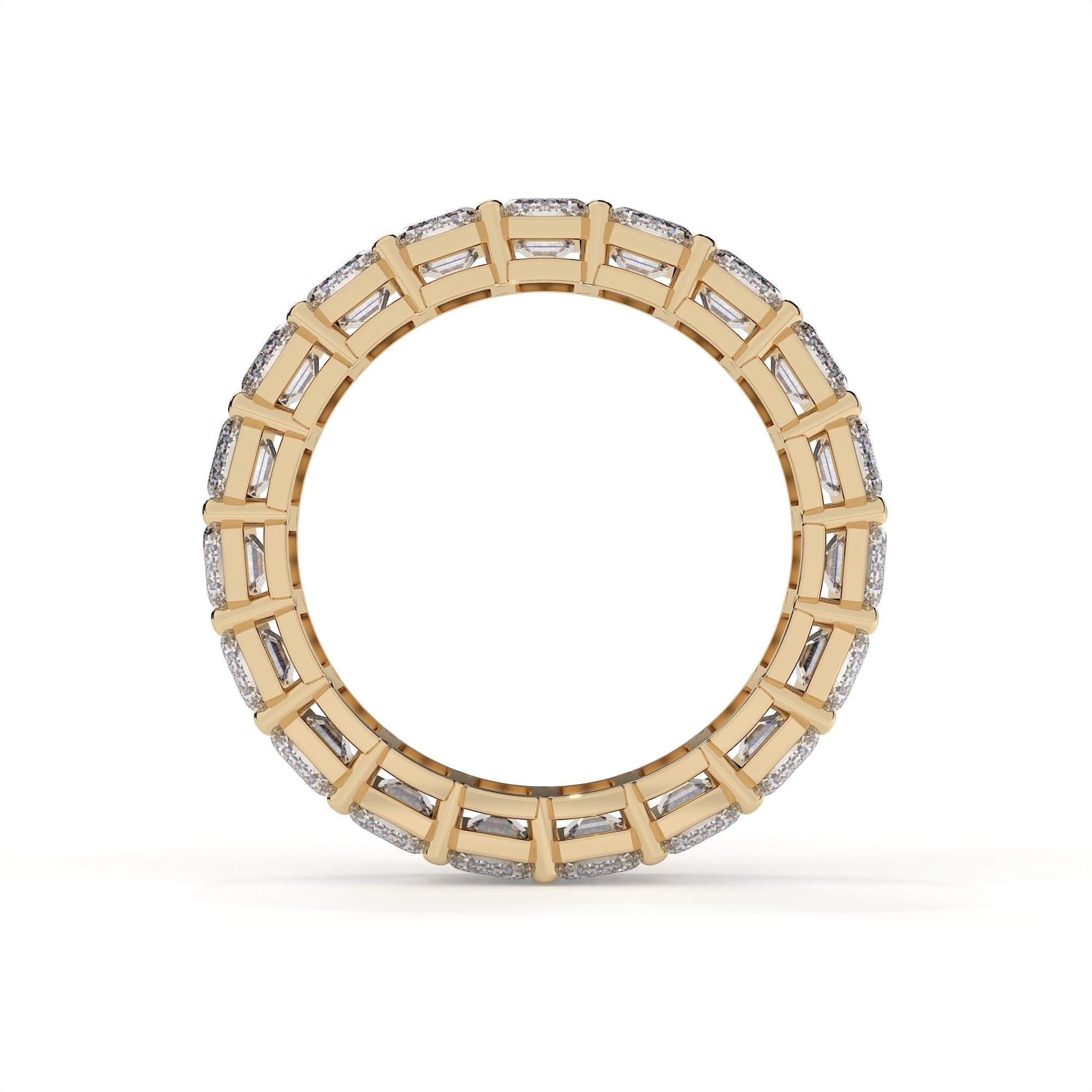 Gold ring with diamond accents on a white background