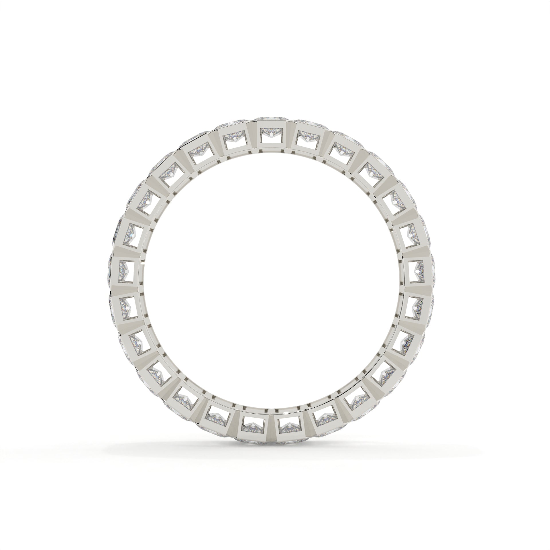 Diamond ring with square-cut stones on a white background