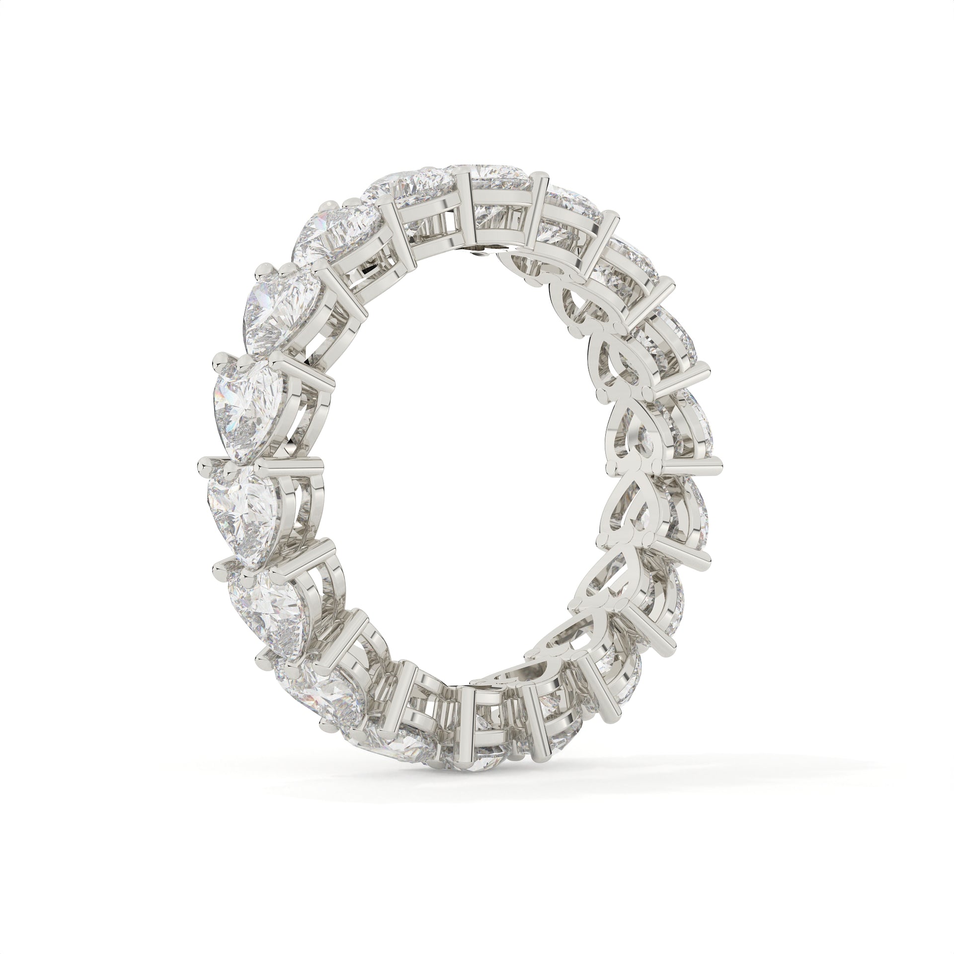 Diamond ring with various diamond shapes on a white background