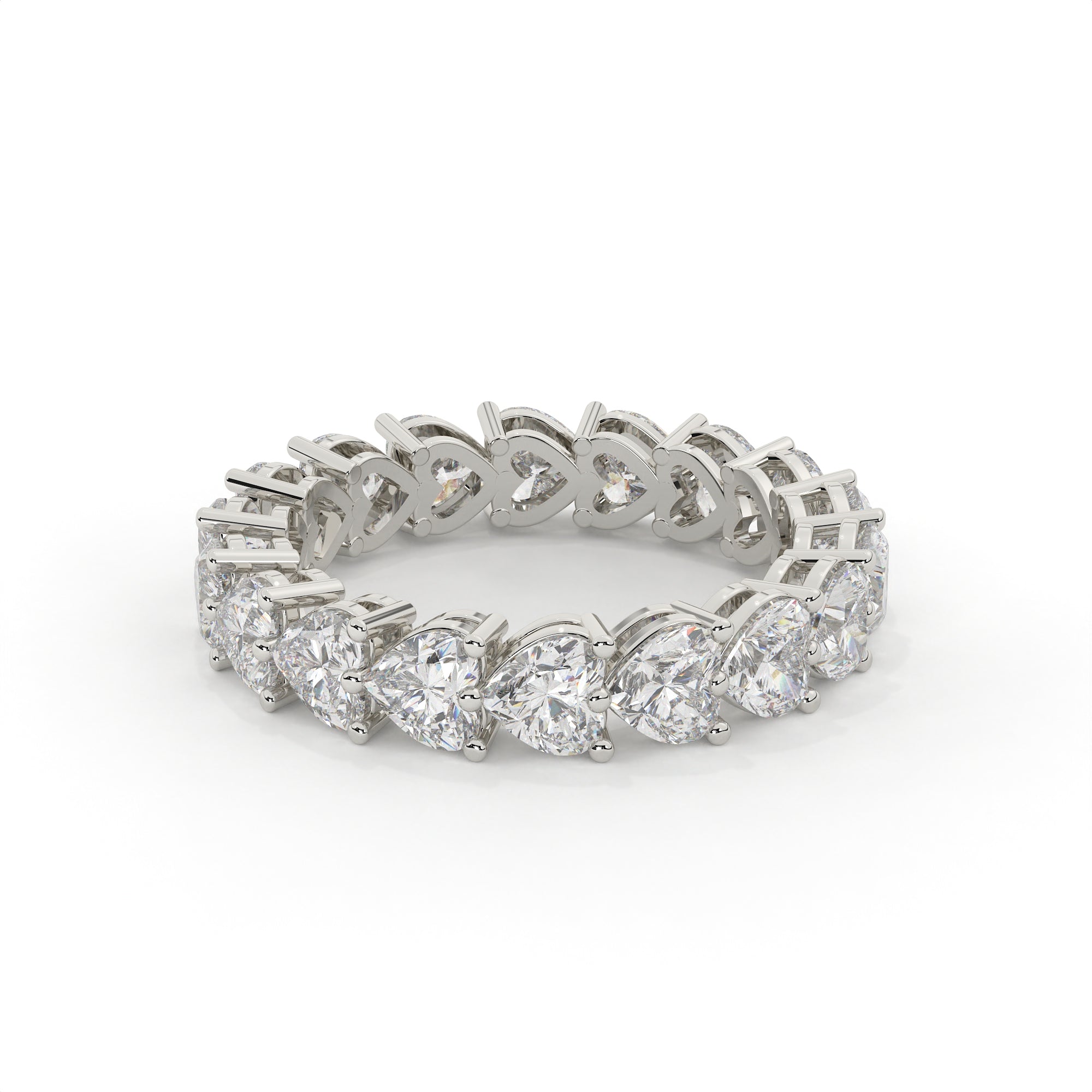 Silver ring with multiple diamonds on a white background