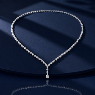 Diamond necklace on a dark blue background