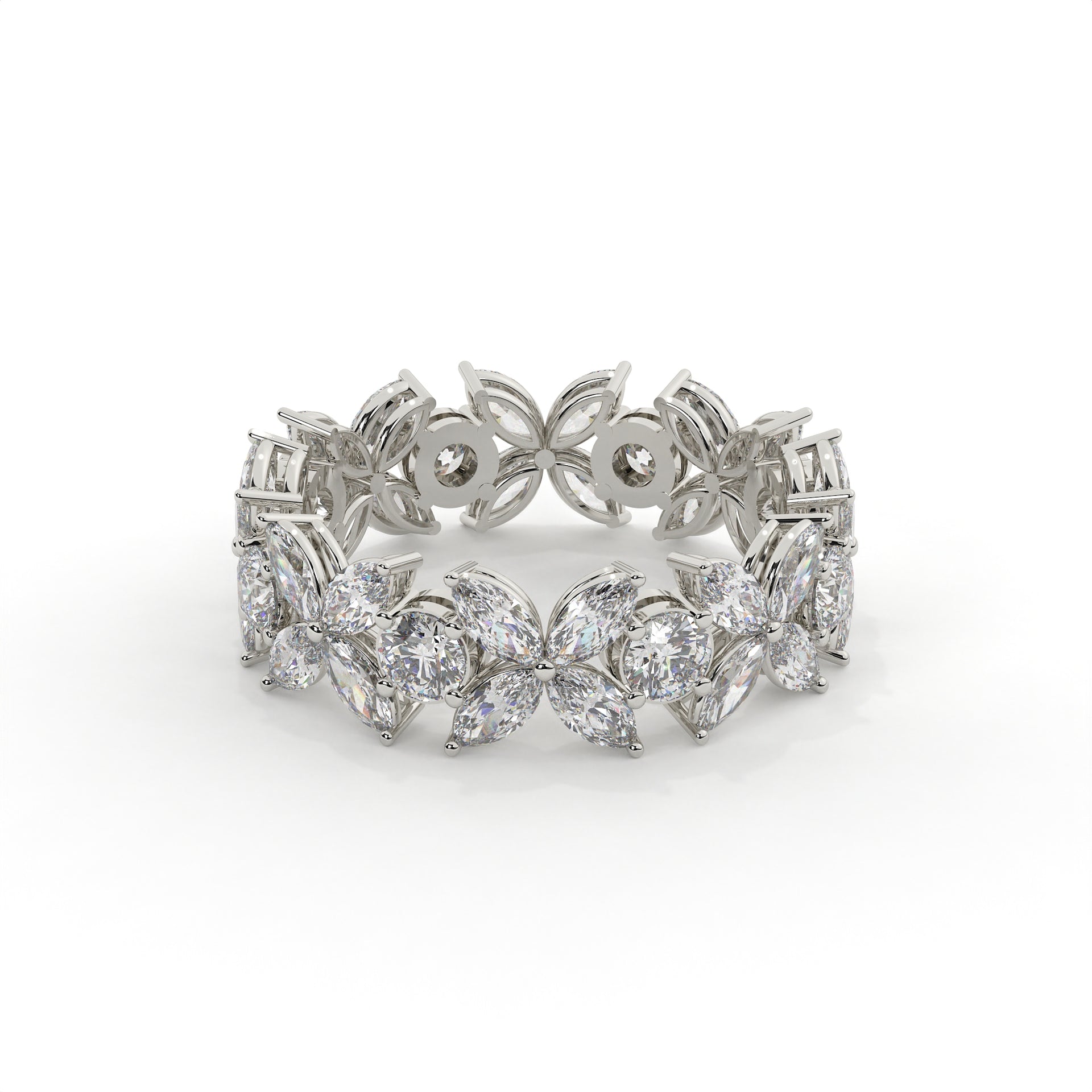 Silver bracelet with diamond-like stones on a white background