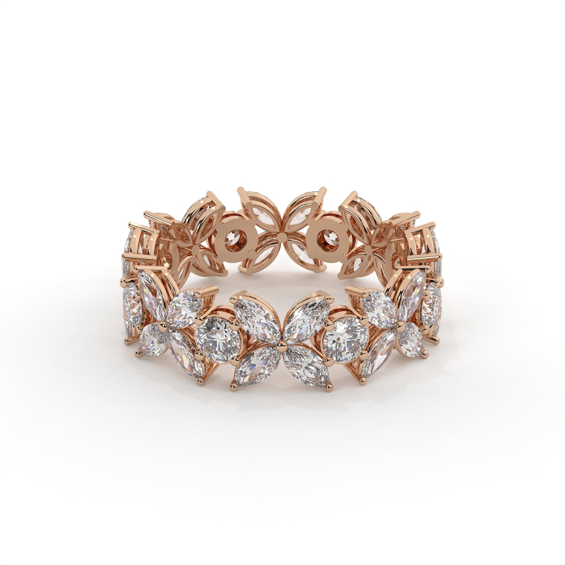 Rose gold bracelet with diamond accents on a white background
