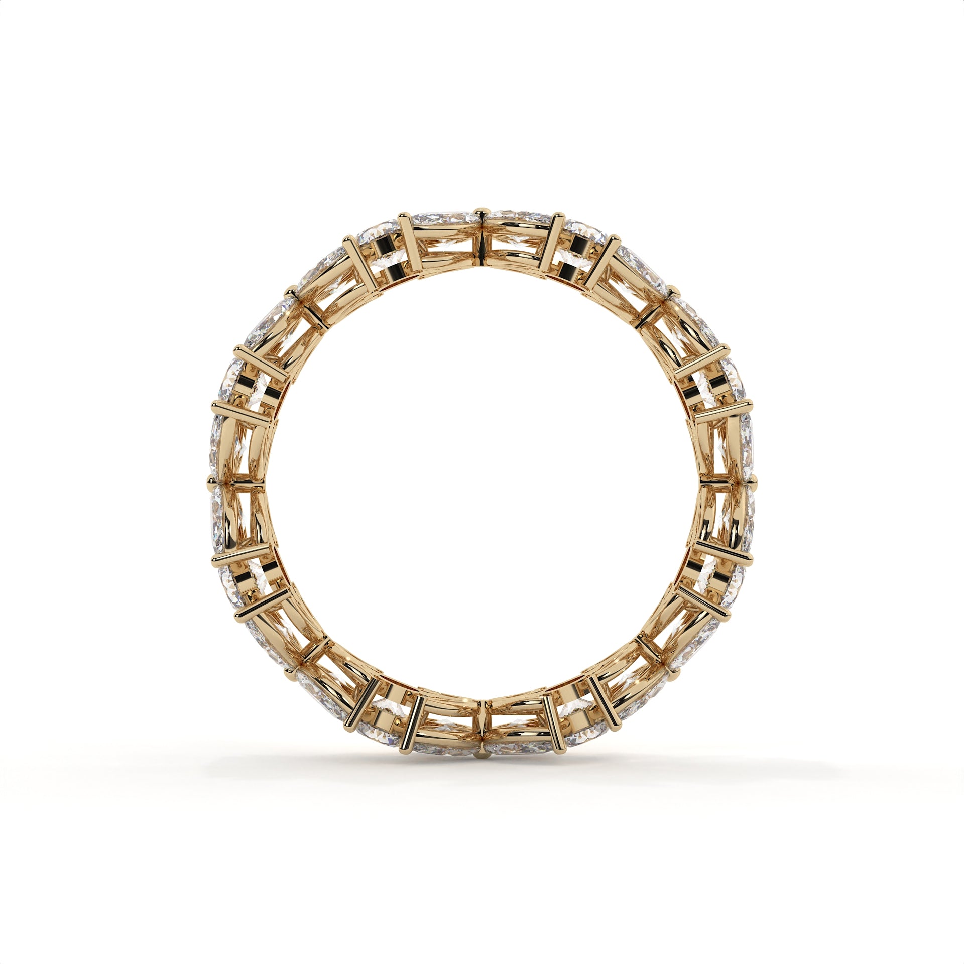 Gold ring with diamond accents on a white background