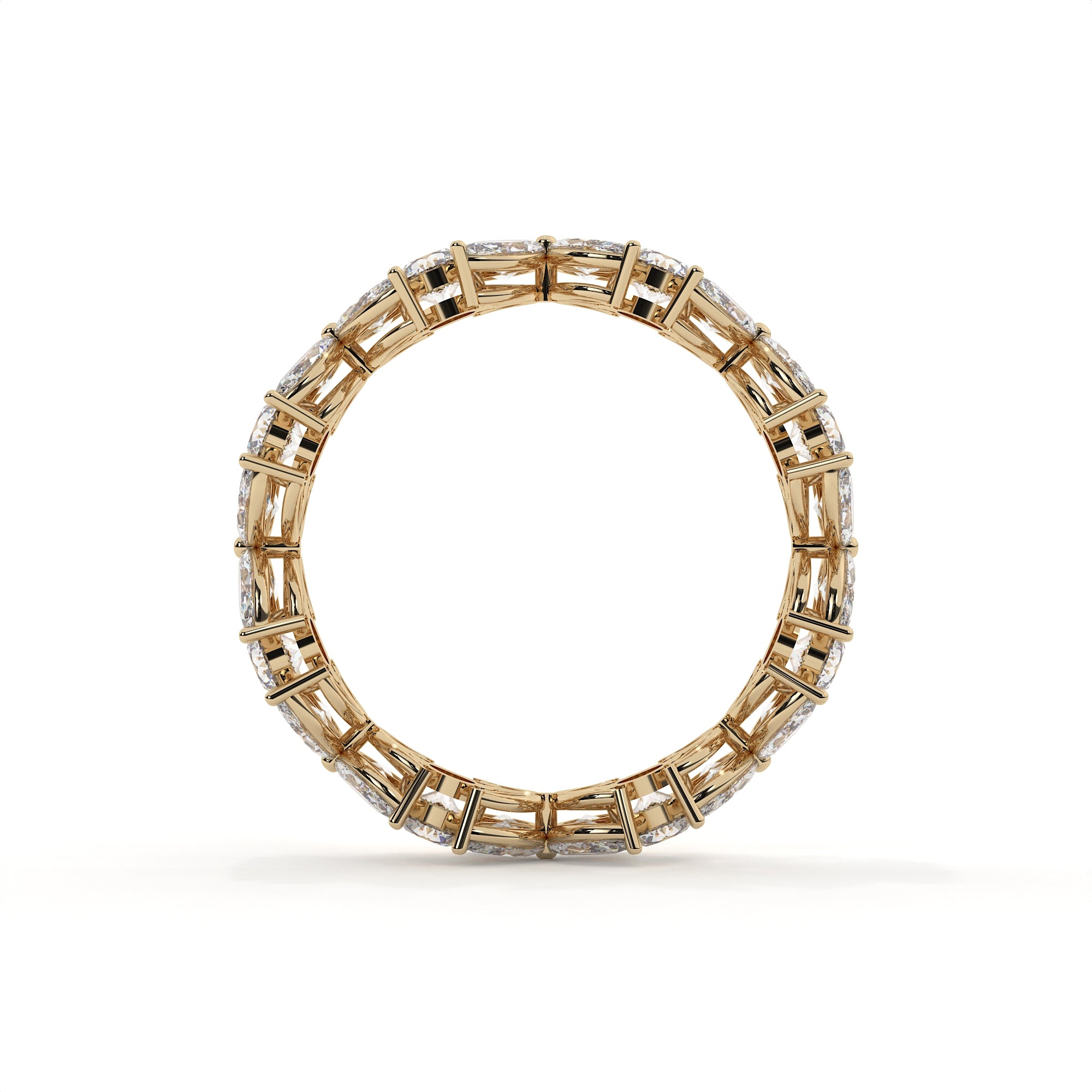 Gold ring with diamond accents on a white background