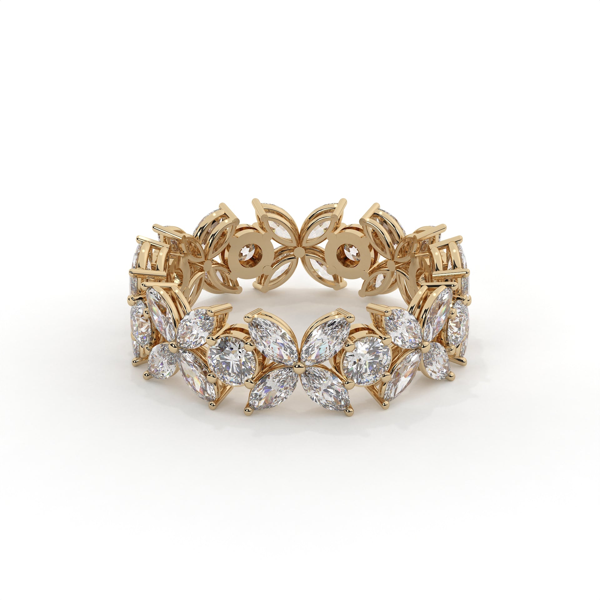 Gold bracelet with diamond accents on a white background