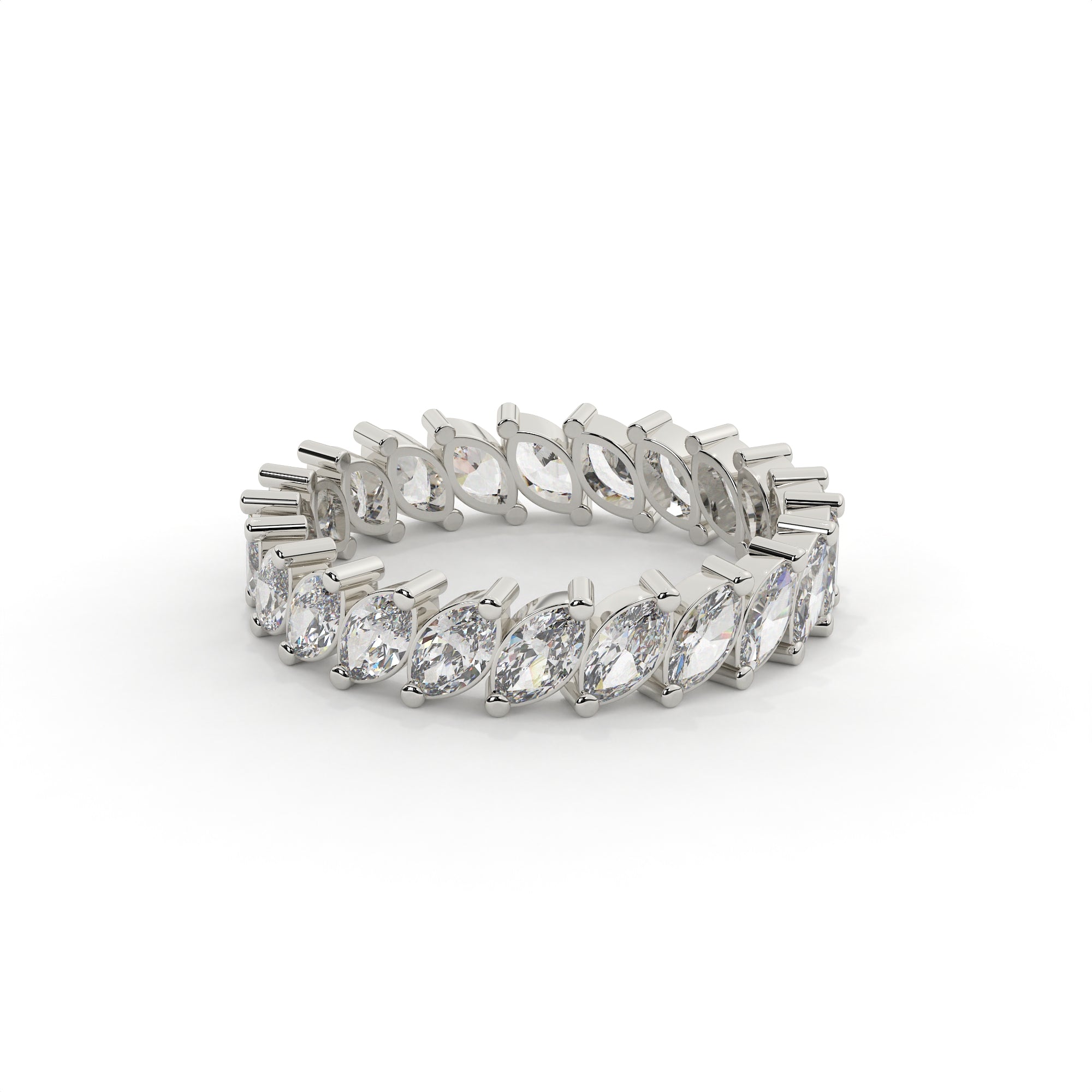 Silver bracelet with clear gemstones on a white background