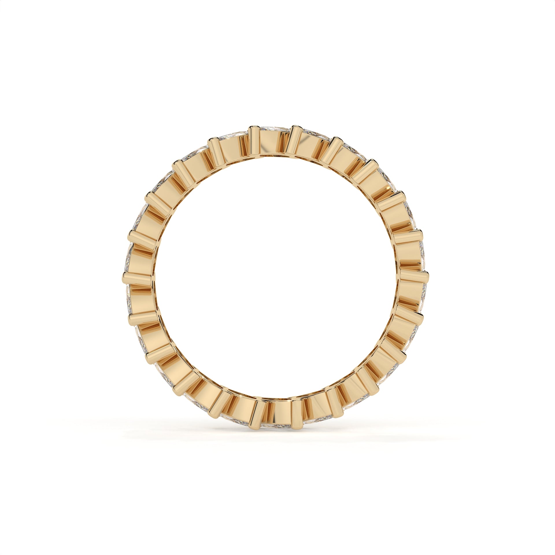 Gold ring with a geometric design on a white background