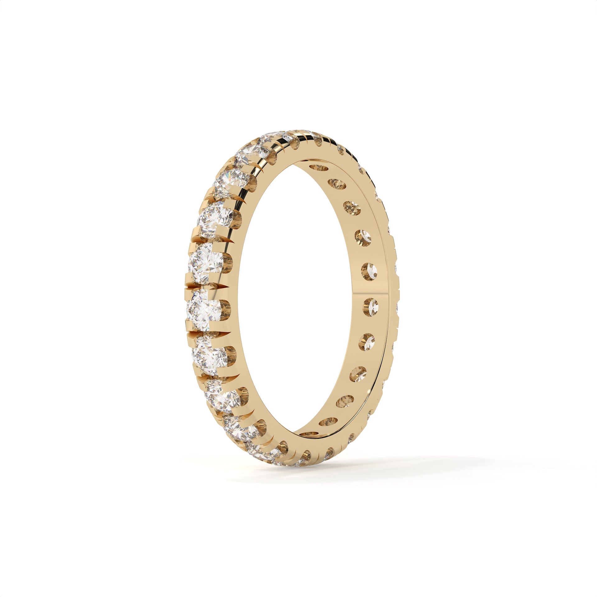 Gold ring with diamonds on a white background
